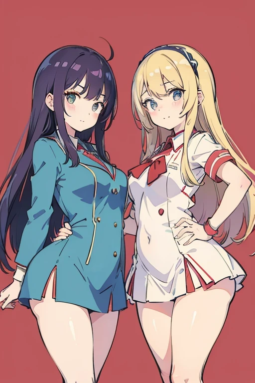 2 girls, the United States as an anime girl, the Soviet Union as an anime girl, thicc, well endowed