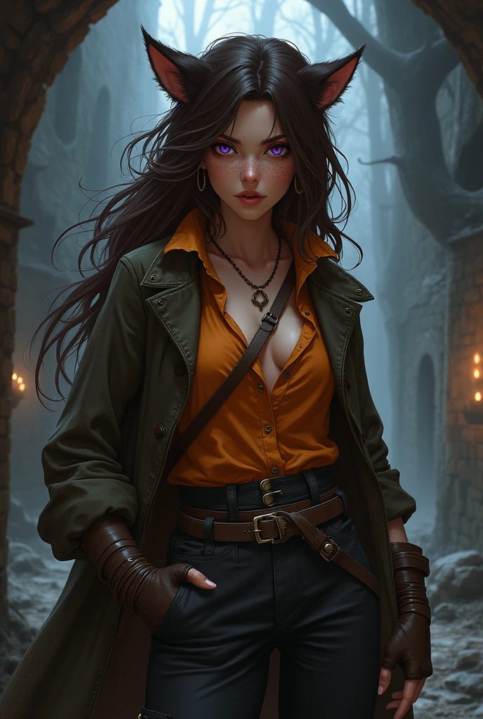 (extremely detailed 8k wallpaper), dark theme, Vampire the Masquerade, modern horror, 2020s, young woman, wearing hippie gothic jacket with ripped jeans, sharp focus, (subsurface scattering:1.1), award-winning photography, centered face, Lily Collins face, nose piercings, eyebrow piercings, ear piercings, various body tattoos, half-body photo:1.1, medium dark red hair,  Heavy Gothic eyeshadow makeup, light brown eyes:1.2, trance expression, mystical smokes swirling in spirals, smoking weed inside a circle of druid chalk in the middle of the forest, dramatic lighting