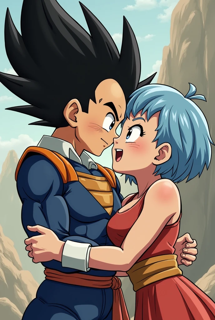 1 futanari, Saiyan, white hair combed back, green eyes,slim, thin waist, wide hips, brown skin color, medium breasts, futanari, nudes, no clothes, huge dick, veins, girl , girl doing suck futanari dick, girl doing blowjob in futanari, cumming in the mouth .
