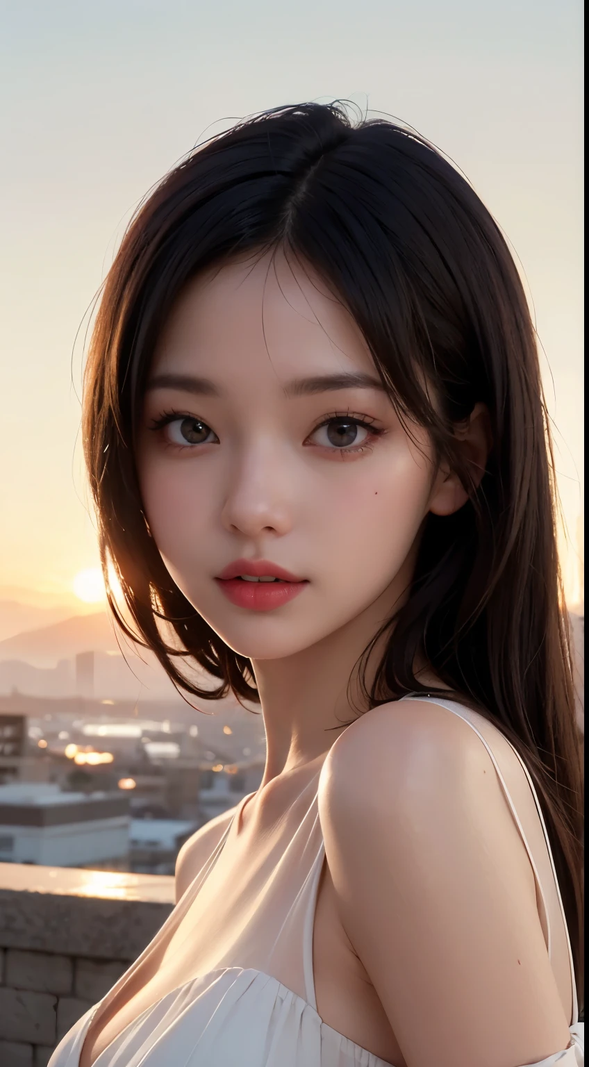 (8k, RAW photo, photorealistic: 1.25), (lip gloss, eyelashes, smiling, bright face, glowing skin, best quality, ultra high resolution, depth of field, chromatic aberration, caustic, wide lighting, natural shading) looking at the viewer with a serene bliss, diffused light