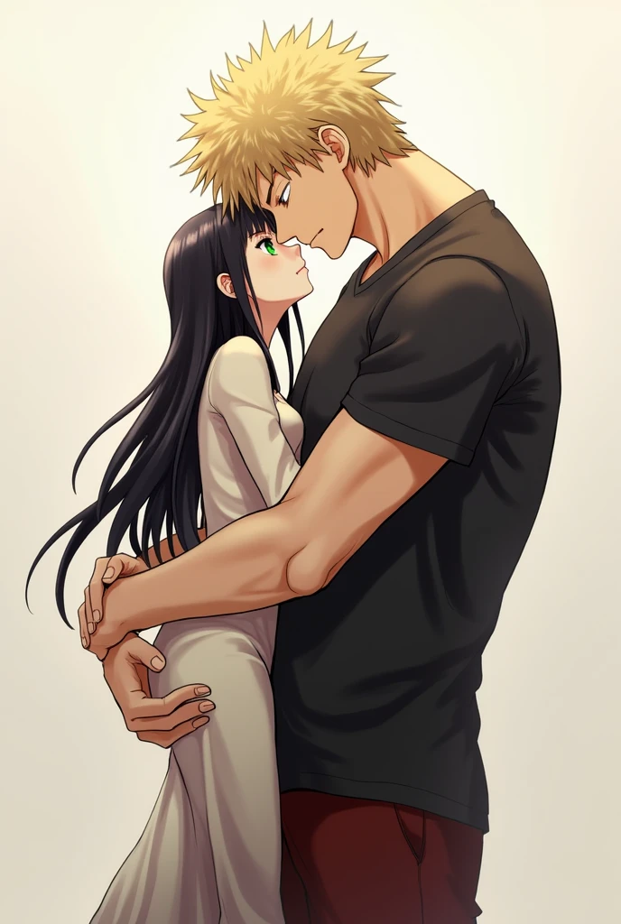 blonde man, dark blue hair girl, naruhina, hug, masterpiece, couple, standing, royalti, nobility