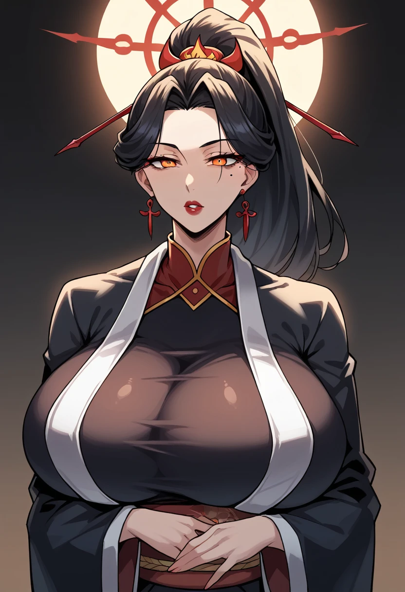 nsfw, 1girl, (red eyes), wide eyes, closed mouth, lips, mature female, black hair, double bun, chinese ornaments, seducing, blushing, sweat, big breasts, chinese, chinatown, chinese archtecture, the personification of kung fu, kung fu master, hot, sexy, shiny skin, soft skin, (masterpiece, best quality, high quality, official_art, absurdres, highreasterpiece, best quality, high quality, official_art, absurdres, highres), 60mm lens, bloom, depth of field, light particles, cinematic,  , nude