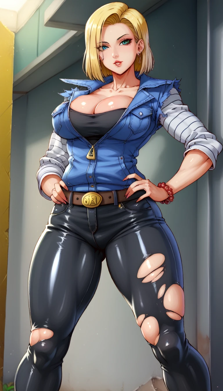 Peito natural,
Bunda Arredondada,
Tesão,
Olhos verdes,
Cabelo loiro,
Roupas justas,
Primeiro plano,
Noir,
Android 18, (big areola), unreal engine, (looking at viewer: 1.3), shiny oiled skin, torn clothes, hyper realistic, octane render, glossy skin, black mascara, black eyeliner, unzipped pants, extremely beautiful face, extremely detailed, ripped leggings, hdr, best detailed hair, big cleavage,