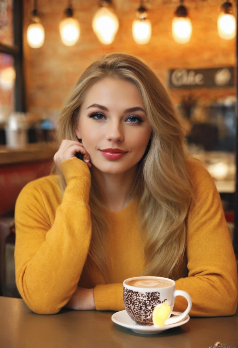 very beautiful blonde girl long hair sitting at a table with a cup of coffee, seductive woman, photo of a very beautiful girl drinking coffee, seductive girl, portrait taken, very beautiful girl with blonde hair Portrait 60mm, Tasting coffee in a cafe, 7 0 mm portrait, Portrait mi-prise, sitting in a cafe, very beautiful girl with blonde hair, ultrarealistic fashion photo