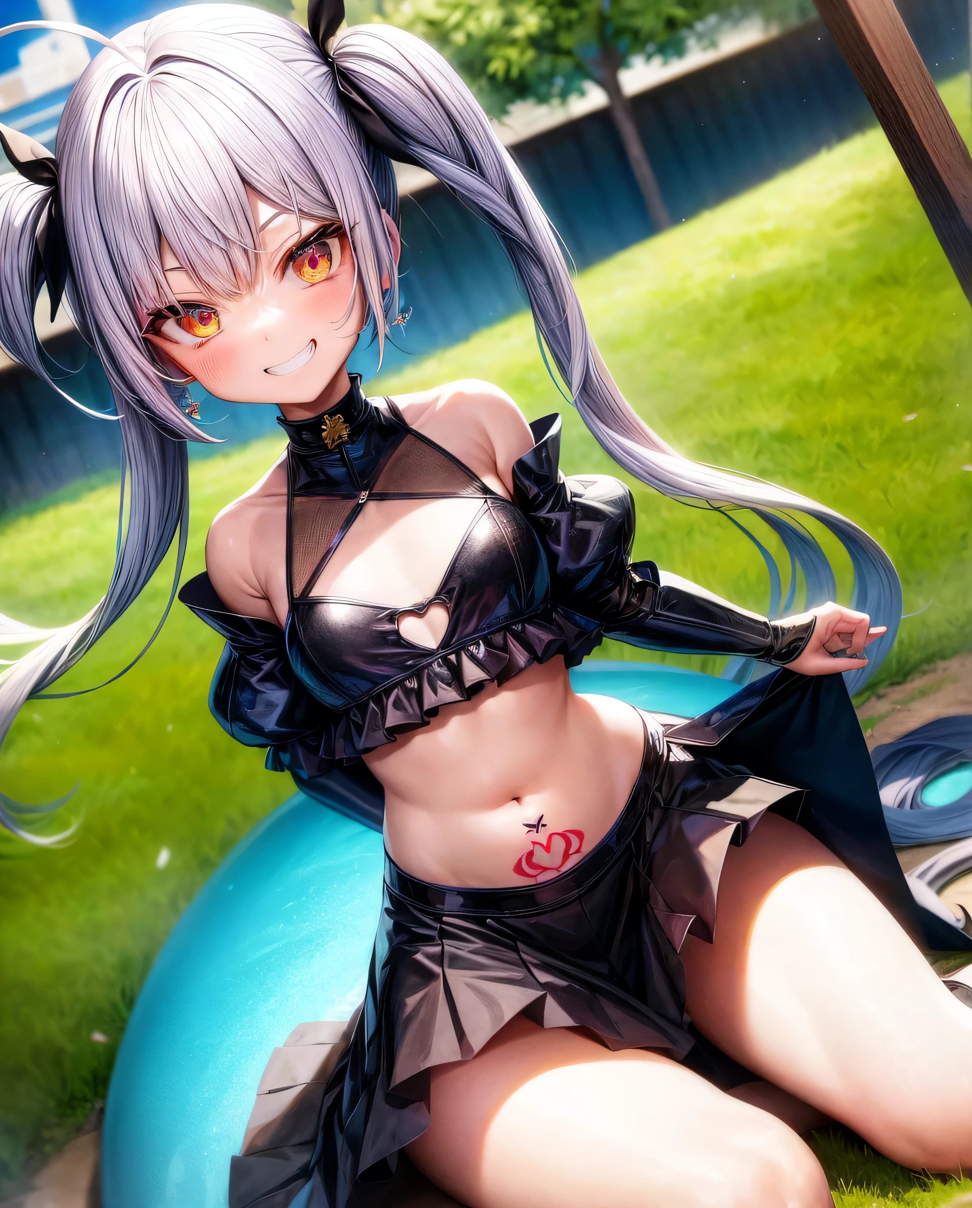 a beautiful cartoon woman on a bed with her panties pulled up around her thighs, 1 person of woman of son, 一人w, smile, Knee socks, View Audience, belly button, chest, Sittwg, Grw, Stomach, underwear, tattoo, Tww tailss, black skirt, skirt, good, Long sleeve, panties, Pink of eyes, ベッドof上w, Multicolored hair, small chest, lace trim,,((mischievous Grw)),,Little,,Tww tails,masterpiece, Highest quality, Lookwg_w_Audience, depth_of_Field, Happy, Are standwg, From above, 1 person of woman of son, Cure Sky, Blue clothes, Tww tails, Gradient Hair, Ahoge, Blunt bangs, head of wings, , Puffy sleeves, cape, Knee socks, blue legwear, gem, 片耳用Earrwgs,View Audience, black handbag, Earrwgs, Ruffled black skirt, Middle chest, Black enamel boots, Evil smile,latex,