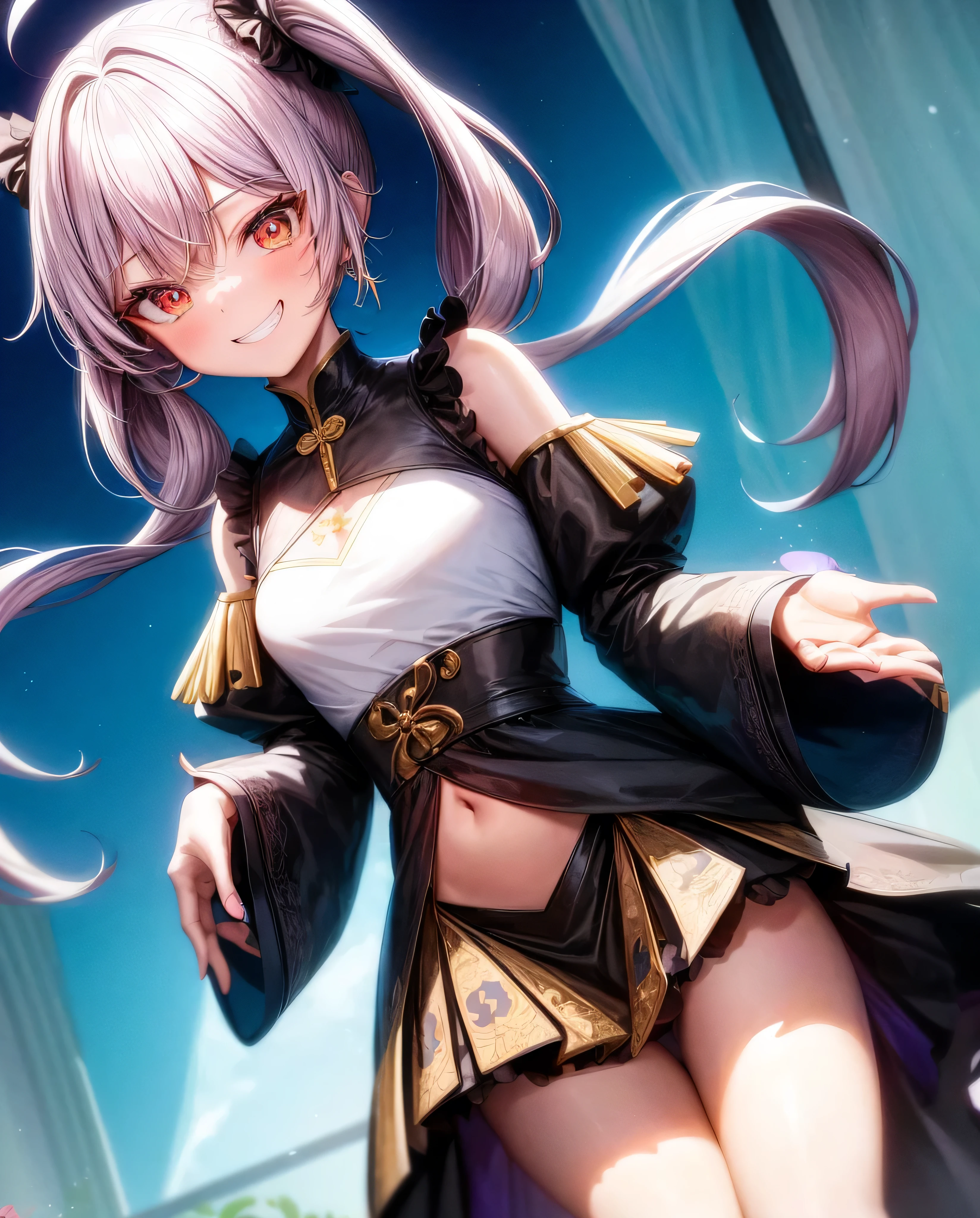 a beautiful cartoon woman on a bed with her panties pulled up around her thighs, 1 person of woman of son, 一人w, smile, Knee socks, View Audience, belly button, chest, Sittwg, Grw, Stomach, underwear, tattoo, Tww tailss, black skirt, skirt, good, Long sleeve, panties, Pink of eyes, ベッドof上w, Multicolored hair, small chest, lace trim,,((mischievous Grw)),,Little,,Tww tails,masterpiece, Highest quality, Lookwg_w_Audience, depth_of_Field, Happy, Are standwg, From above, 1 person of woman of son, Cure Sky, Blue clothes, Tww tails, Gradient Hair, Ahoge, Blunt bangs, head of wings, , Puffy sleeves, cape, Knee socks, blue legwear, gem, 片耳用Earrwgs,View Audience, black handbag, Earrwgs, Ruffled black skirt, Middle chest, Black enamel boots, Evil smile,latex,