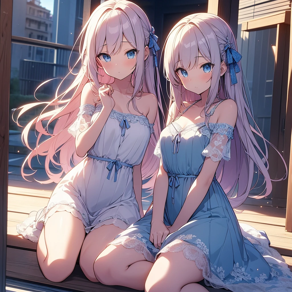 Anime Girls, Anime Style 4 k, Digital anime illustration, digital anime art, Anime Style. 8k, Anime Moe Art Style, anime art wallpaper 4k, anime art wallpaper 4k, Anime Style illustration, Smooth anime CG art, detailed digital anime art, Anime Art Wallpapers 8K, Realistic Anime 3D Style、One girl, lingerie、透けているwhite　underwear、bionde、Blushing, blue eyes, 