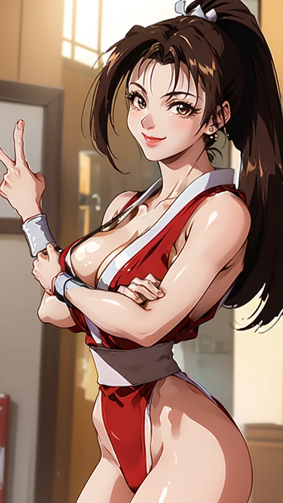 ((Upper Body、Mai Shiranui,ponytail,Background is a Japanese-style room in a Japanese house:1.3)),upper body, Looking at the audience,Slim and sexy figure, the best quality, (8k), (4K),(masterpiece), (the best quality), Extremely detailed, Game CG, Ultra Detailed, illustration, Beautiful Body,Beautiful nose,fair character design, Perfect Eye, Perfect Face , 1 girl, 30 years,Fair Finger,Fair body, Fair Nose,Fair character design, perfect Eye, perfect Face,expressive Eye,Perfect balance,(Focus on her Face),(Light_Smile:0.3), official art,Extremely detailed CG Unity 8K wallpaper, Perfect lighting,rich and colourful, bright_front_Face_Lighting,White skin, (masterpiece:1.0),(the best_quality:1.0), Ultra-high resolution,4K,Ultra Detailed, photography, 8k, HDR, high resolution, Kodak Portrait 400, Film Grain, Blurred background, bokeh:1.2,Professional photographer, (Fair,Big goals_Chest:1.4), underwear,lace, underwear, lingerie、(((smile,pretty face:1.3)))