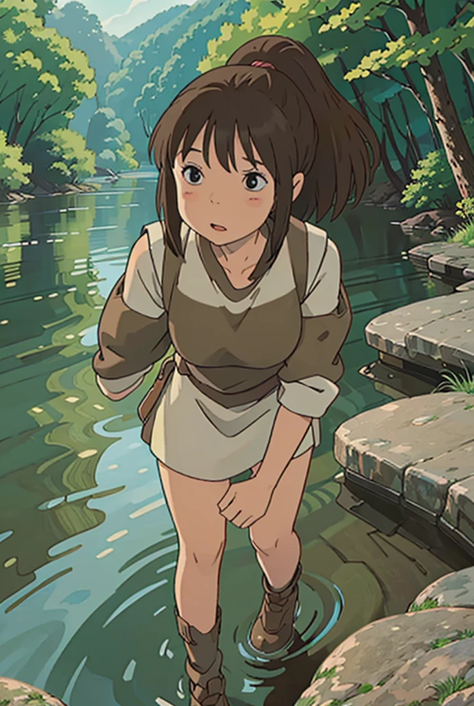 katara, masterpiece, textured skin, super detail, high detail, high quality, best quality, 1080p, 16k,, full body, Nude body, sitting on rocks, 