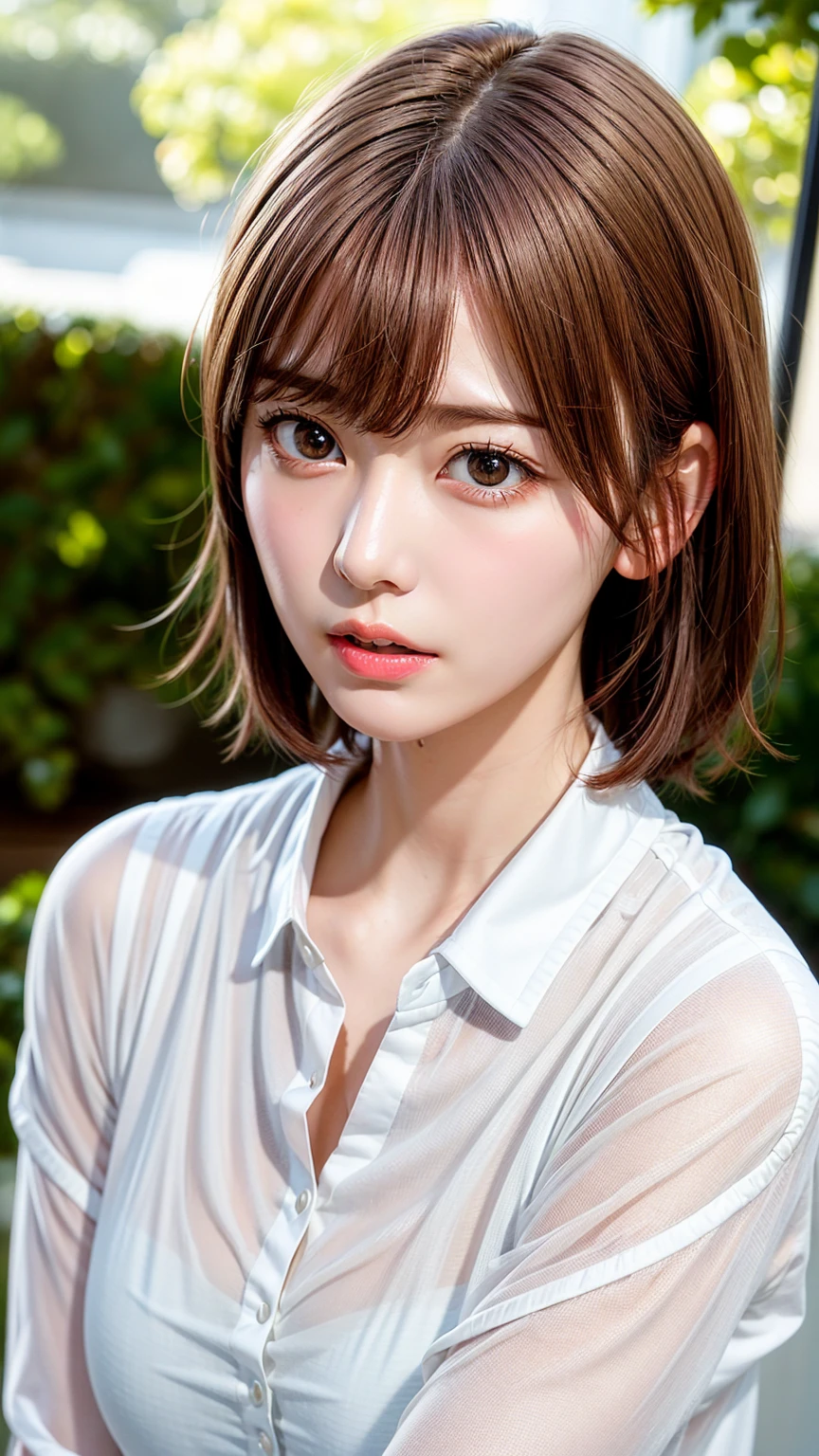 Kissing Face、Highest quality, masterpiece, Ultra-high resolution, (Realistic:1.4), ) RAW Photos, 1 caucasian girl, 2,Slender body,)),(()), Realistic pictures,  ,、whole body、Disheveled clothes、Red Hair、Very Short Hair、fair, Beautiful Skin、Beautiful Skin、、Model body type、、、、Beautiful fingers、Wide open vagina overflowing with semen、Naked Female Genitals、Look at my genitals、Love juice splash、Front opening shirt、Open Mouth、first menstruation