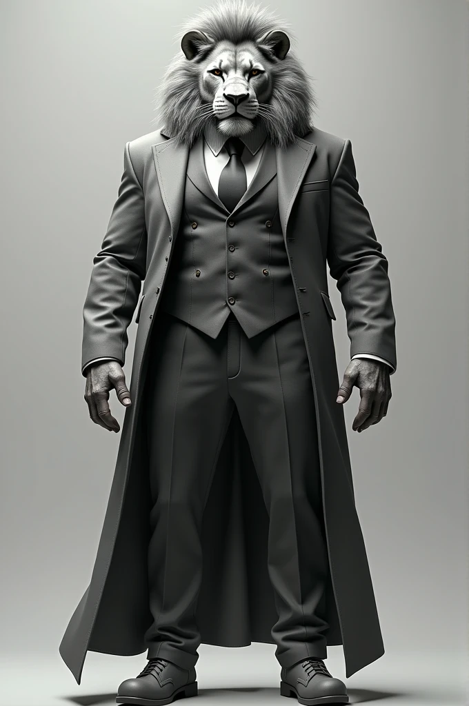 german gothis flesh golem in a suit. flesh golem looks zombie like. Flesh golem is wearing a slightly oversized suit, and huge black boots.