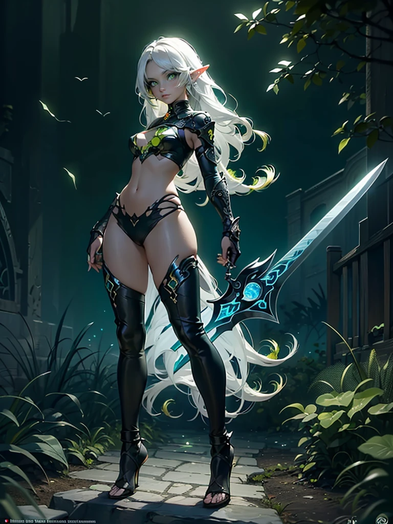 work of art, best qualityer, ultra epic details, White hair, white eyelashes,gray eyes, greatsword, surrounded by a big ass.prido green chinese mythological dragon