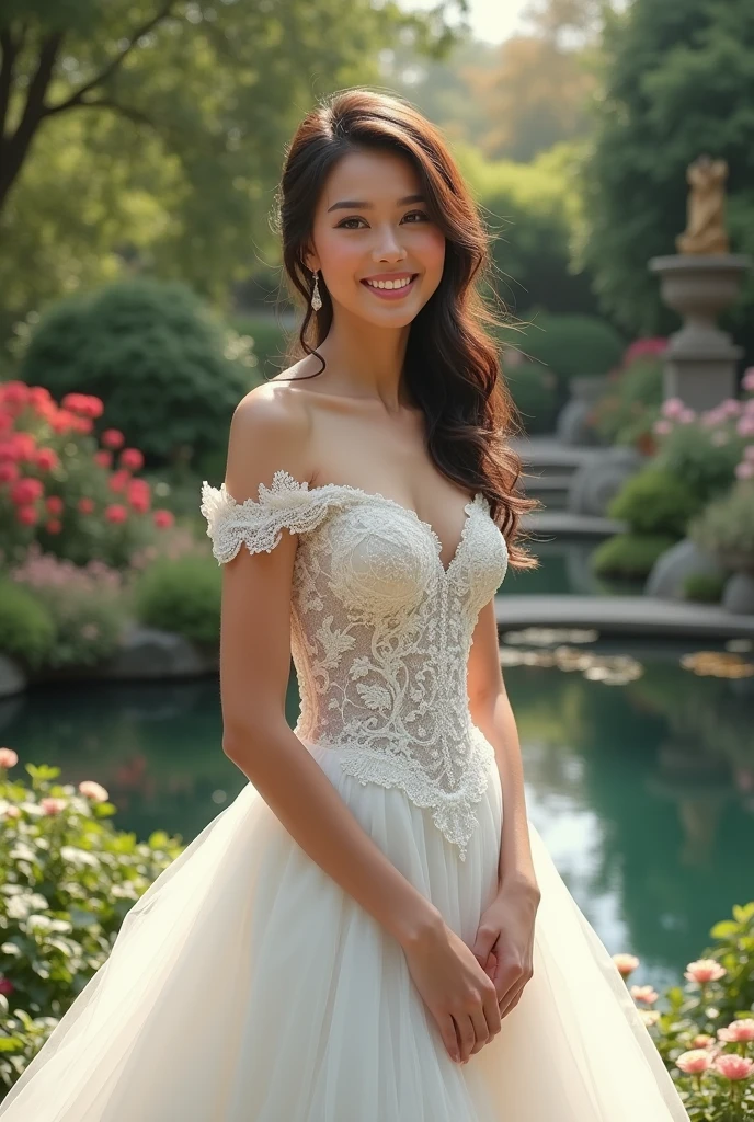 Create an image of Liza Baez in a wedding dress