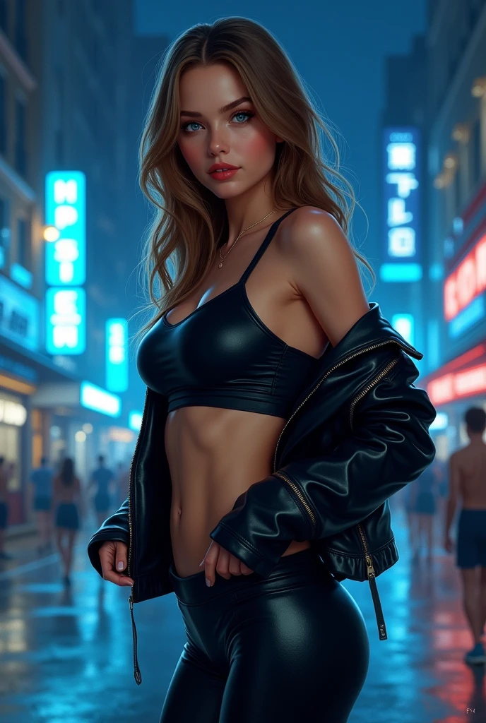 ((Very detailedなサイバーパンクバイク:1.5))、Woman in bikini、neon city background、at night、Neon Light、Neon Cyberpunk Style、Intricate details、Very detailed、Octane Rendering、Cinematic lighting、Photorealistic、8K、Super detailed