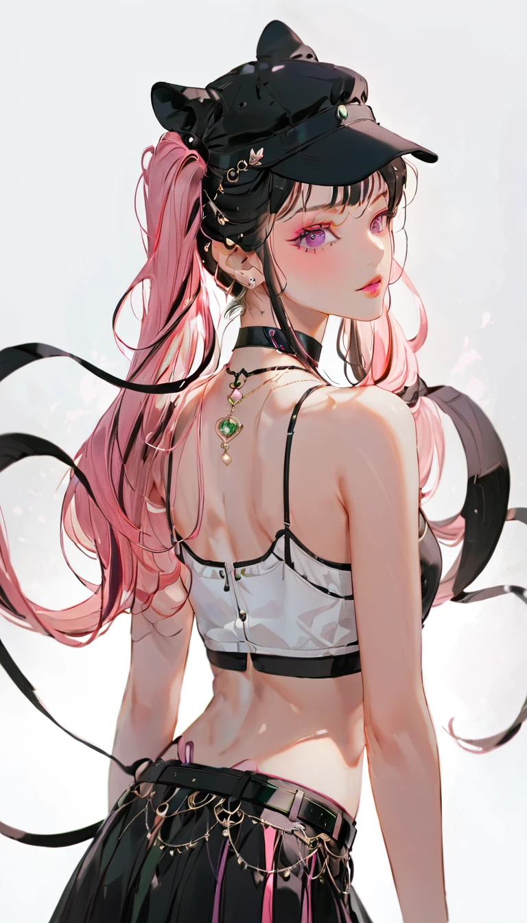 ((Smoke a cigarette)),Pink voluminous twin tails,woman,Black underwear,(Body Harness)