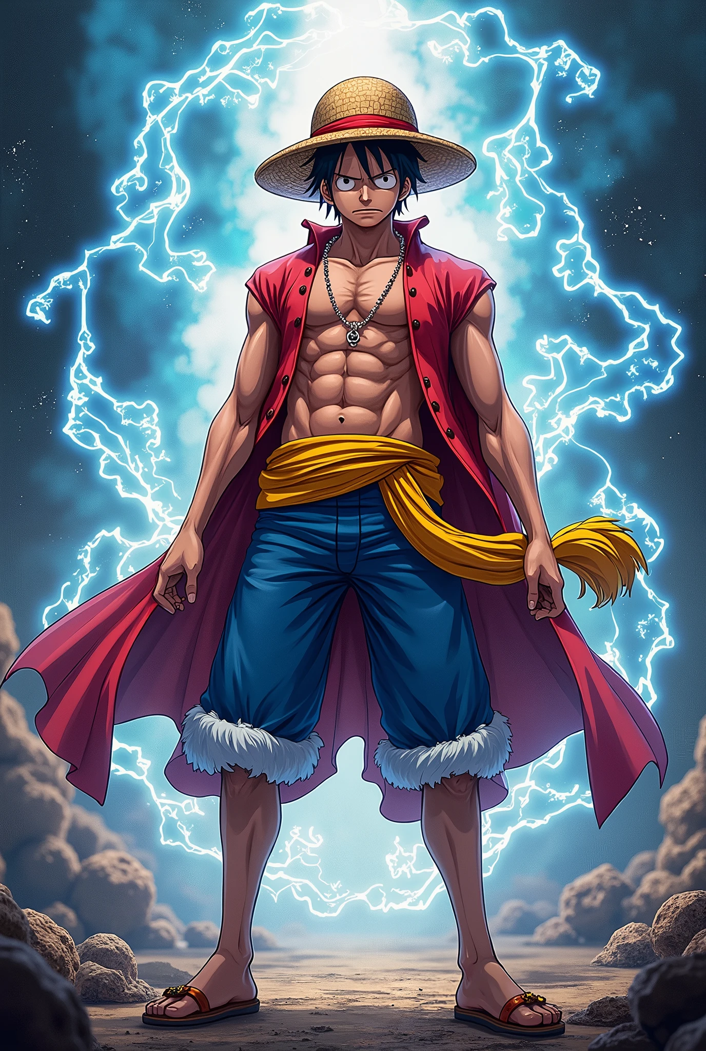 one piece、Luffy、Aura around the body、8k octane, Realistic
