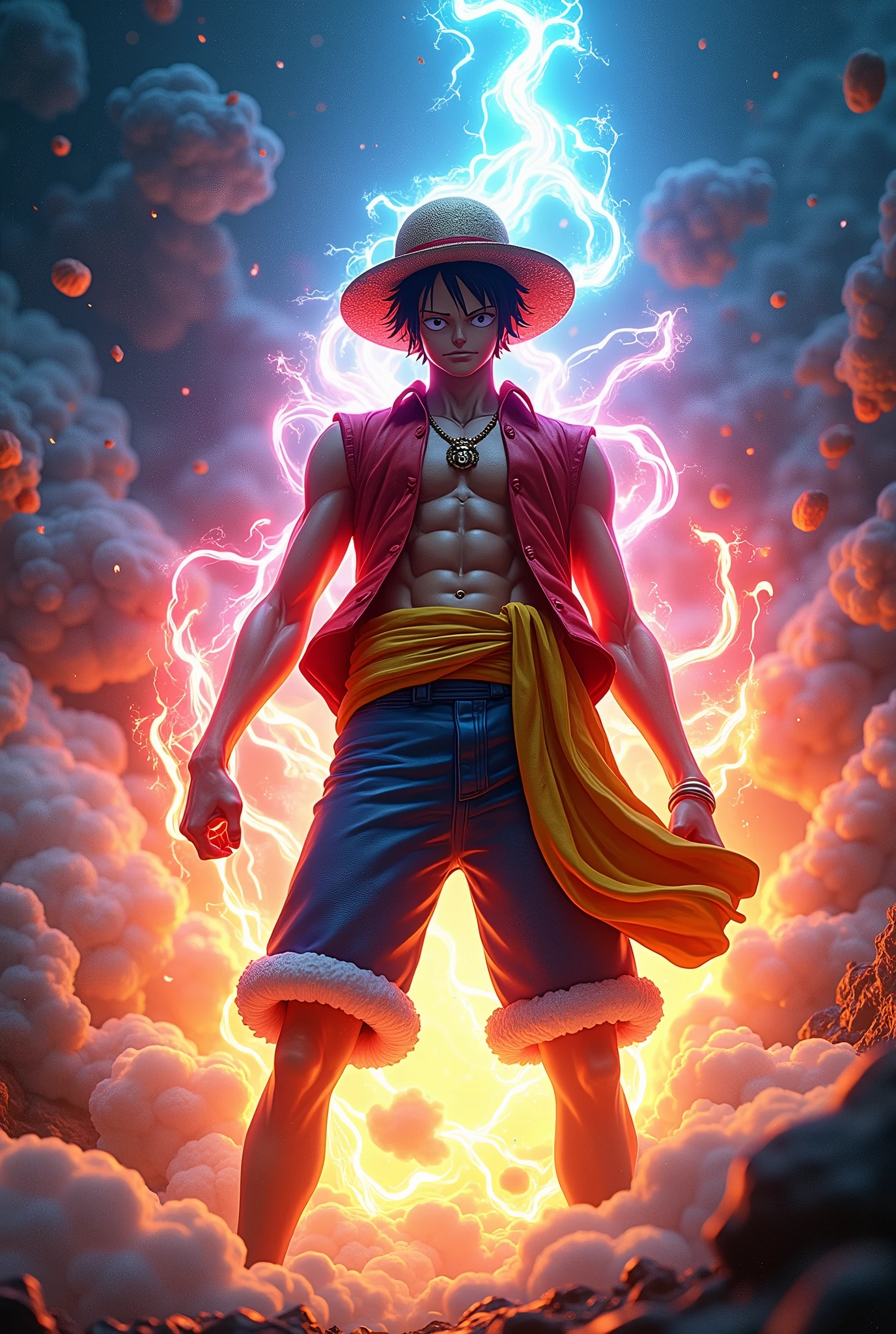 one piece、Luffy、Aura around the body、8k octane, Realistic