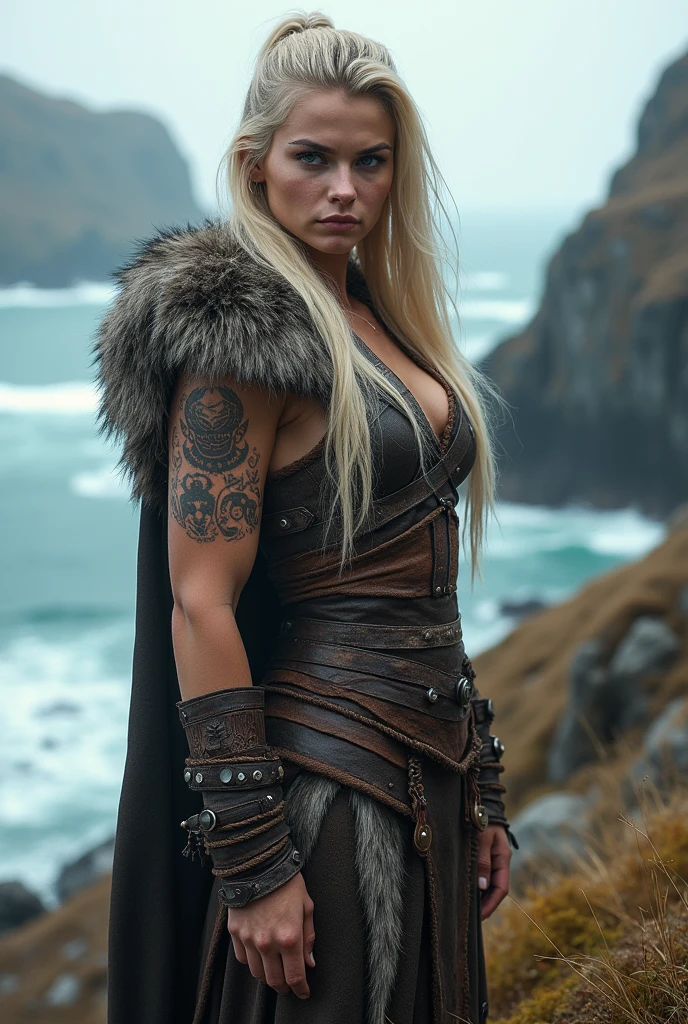 Nordic woman with huge breasts naked kneeling in submission