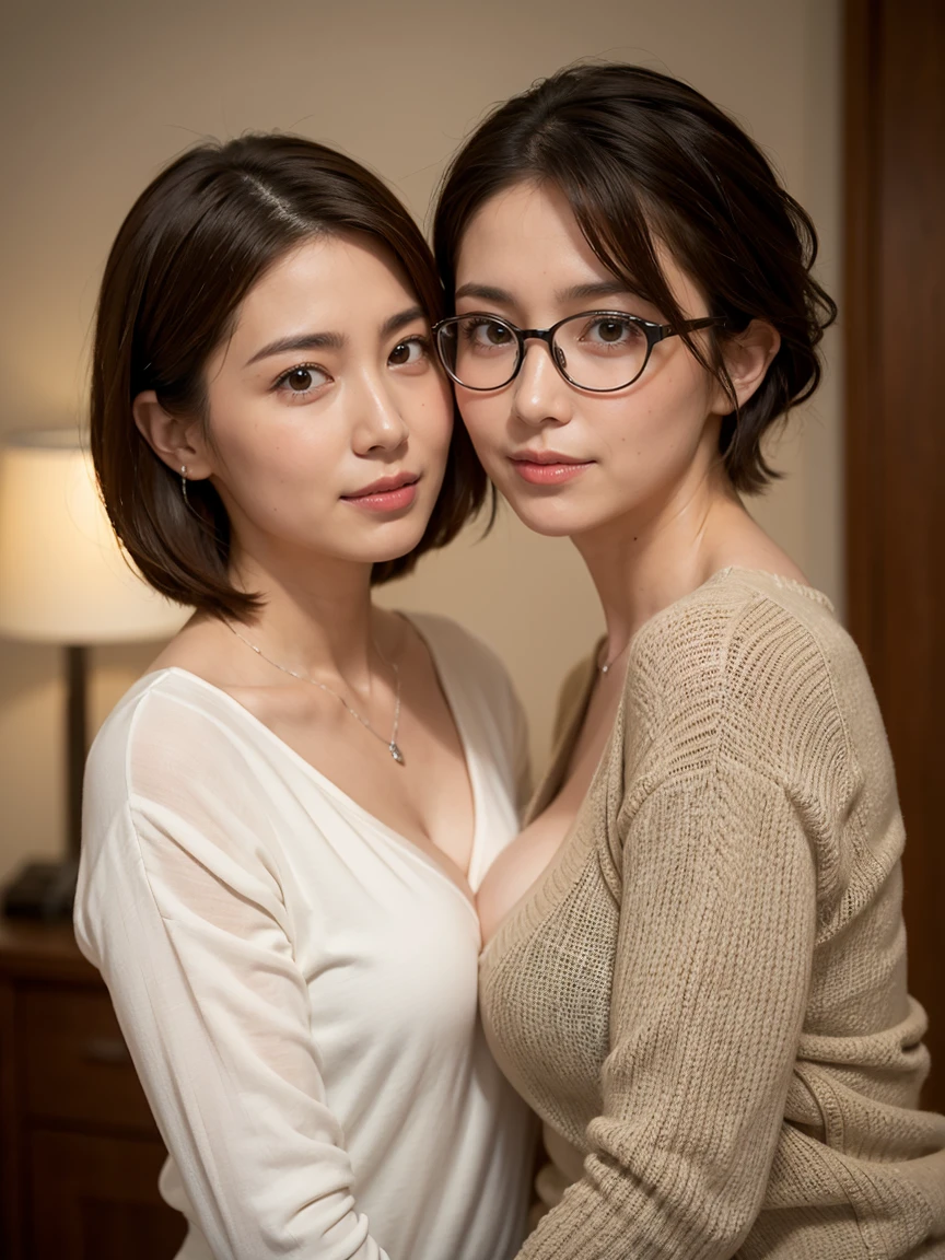 (small breast:1.4),slender,suit,2 lady,brealistic,(ultra quality:1.2),japanese,high quality,masterpiece,(ultra detailed:1.4),japanese lady,beautiful face,(real bra:1.4),(skirt-suit:1.1),((office)),PC,desk