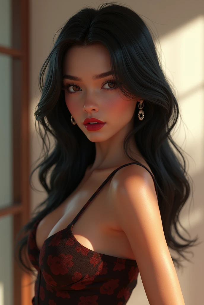 there is a woman with a heart shaped object in her hand, cleavage, thick lips, sie boob, portrait sophie mudd, thick red lips, 🤤 girl portrait, jaw-dropping beauty, large full lips, asian female, amouranth, deep red lips, sexy girl with dark complexion, sexy lips, jaw dropping beauty, sexy red lips