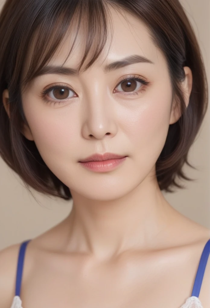 High resolution, Shortcuts, Mature Woman,((Center Parting)),(((50-year-old women))),masterpiece, Highest quality, Ultra high definition, Textured skin, Droopy eyes,Thin lips,black eye,((Mole under left lip, beauty mark)),Thin eyebrows,Thin eyebrows,(Japan female in her 60s),Narrow forehead,((Too thin,Too thin eyebrows)),Loose jaw,(Low Nose),Deep-set eyelids,((very droopy eyes)),Slightly droopy thin eyebrows,(Small Mouth), (droopy eyebrows),Nasolabial folds,Droopy eyes, hooded eyes, ((wrinkles around the eyes)),((full body)),Beautiful legs,thin lower lip,bed room, (full body shot),((background,bed room))lingerie((thin lower lip)), dim,wet,ノーメイク, low eyebrows, troubled eyebrows