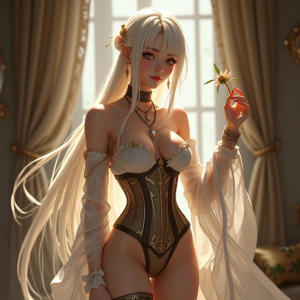 Melancholie, ruhig, ruhig, hell, Meisterwerk, best quality, 1girls, (JinxLol:1.2), (ultra fotorealistisch:1.3), (Meisterwerk:1.4), best quality, ((realistisch)), High quality, Ultra-detailliert, ((Echtes Bild)), ((Realistischer Skin)), ((Realistisches Gesicht)),(Illustration:1.05), (beautiful:1.05), (beautiful detailed eyes:1.05), (Filmisches Licht:1.1), full entire body, precise proportions, 18 year old girl, thin model, das neben dem Bett liegt, Schwarzes Haar flattert im Wind, Tulle, lange Beine, feet slightly open, Buttocks, flush, Shyness, collarbone, Bauchmuskeln, Doppelt gewebt, beautiful and delicate face, helle Haut, Echte Haut, (Detail des Gesichts), poren, Super high definition, 8K, Parameters Best Quality, Meisterwerk, Super high definition, (Realistisch 2.0), Mehr Details, Detaillierter Skin, transparent panties, Broad smile, White teeth, Volles, voluminöses Hair, Perfekte und gut gestaltete Augen, Freundin, beautiful, beautiful, Blumen, Studiobeleuchtung