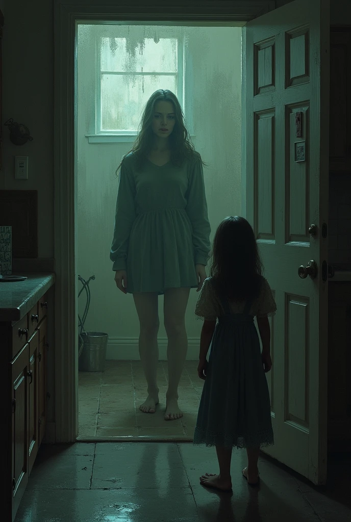 A mother and her 5 year old daughter at home. Scary