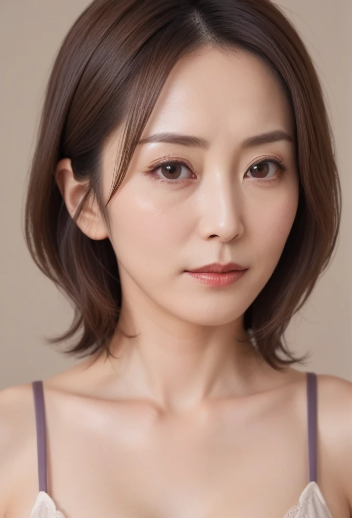 High resolution, Shortcuts, Mature Woman,((Center Parting)),(((50-year-old women))),masterpiece, Highest quality, Ultra high definition, Textured skin, Droopy eyes,Thin lips,black eye,((Mole,under left lip, beauty mark)),Thin eyebrows,Thin eyebrows,(Japan female in her 60s),Narrow forehead,((Too thin,Too thin eyebrows)),Loose jaw,(Low Nose),Deep-set eyelids,((very droopy eyes)),Slightly droopy thin eyebrows,(Small Mouth), (droopy eyebrows),Nasolabial folds,Droopy eyes, hooded eyes, ((wrinkles around the eyes)),((full body)),Beautiful legs,thin lower lip,bed room, (full body shot),((background,bed room))lingerie((thin lower lip)), dim,wet,, low eyebrows, troubled eyebrows,目のシワ, camel toe, without makeup, down-turned mouth, sagging