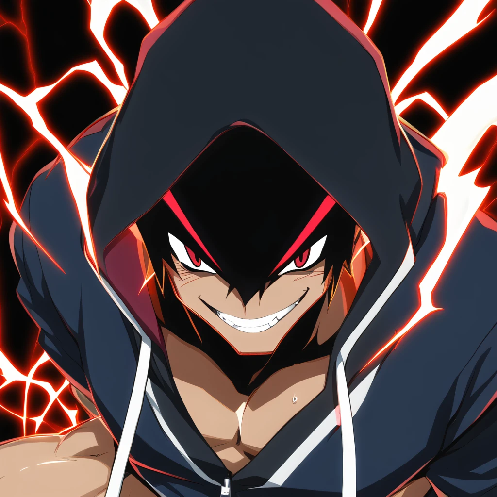 score_9, score_8_up, score_7_up, rating_explicit, source_anime, electricity boy, body fluid electricity, black clothes, cool design, semi robotic, neon lights, gesugao, dark expression, male only, male focus, manly, yaoi