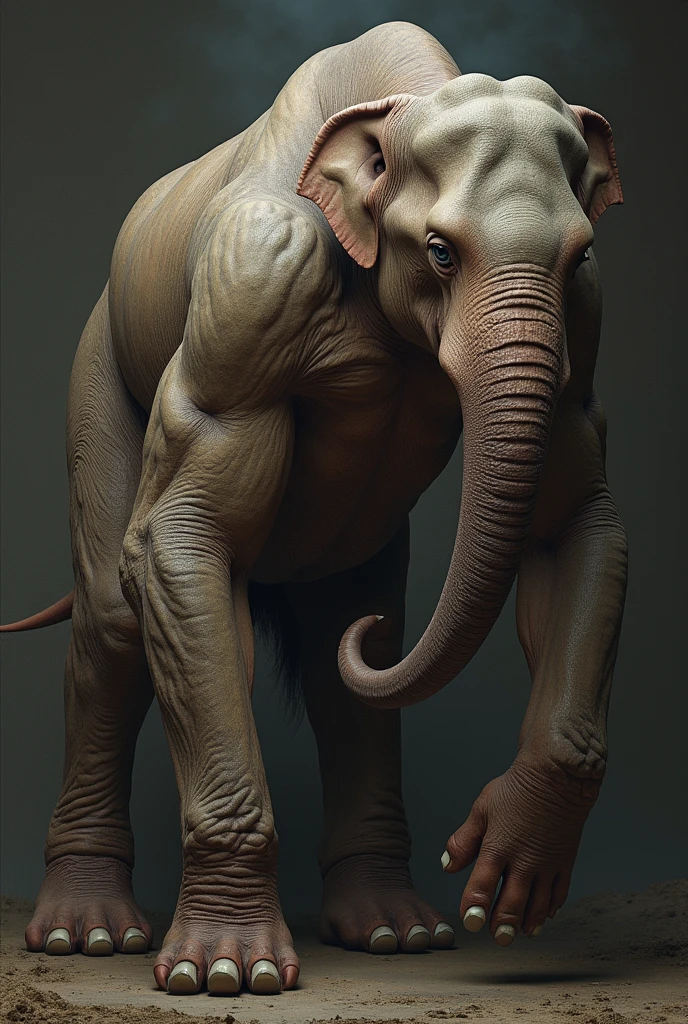 e621, species:elephant, anthro, male, standing, nipples, nipple pinch, navel, penis, balls, uncut, foreskin,