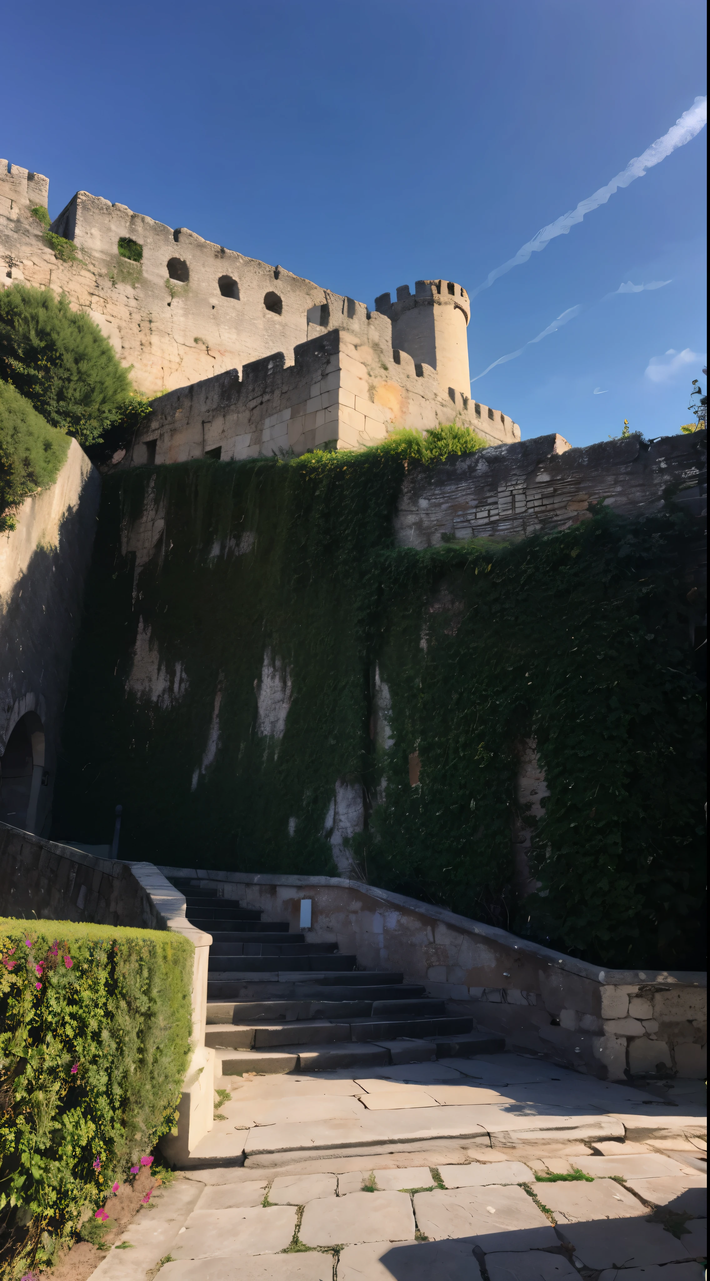 with high definition images，Recreating the ruins of ancient Troy。Magnificent city walls、　（Stones of a castle wall standing tall by the sea）Faithfully reproduced、Overwhelming power。