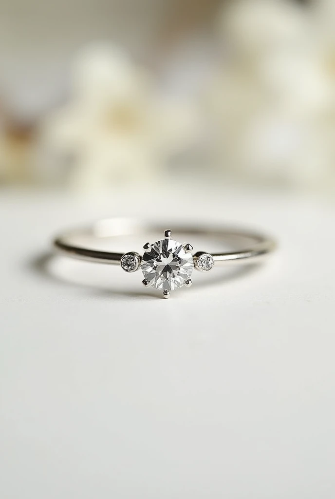 A simple solitaire ring with a slightly designed band and some accessory stones and a central stone in the shape of a star.