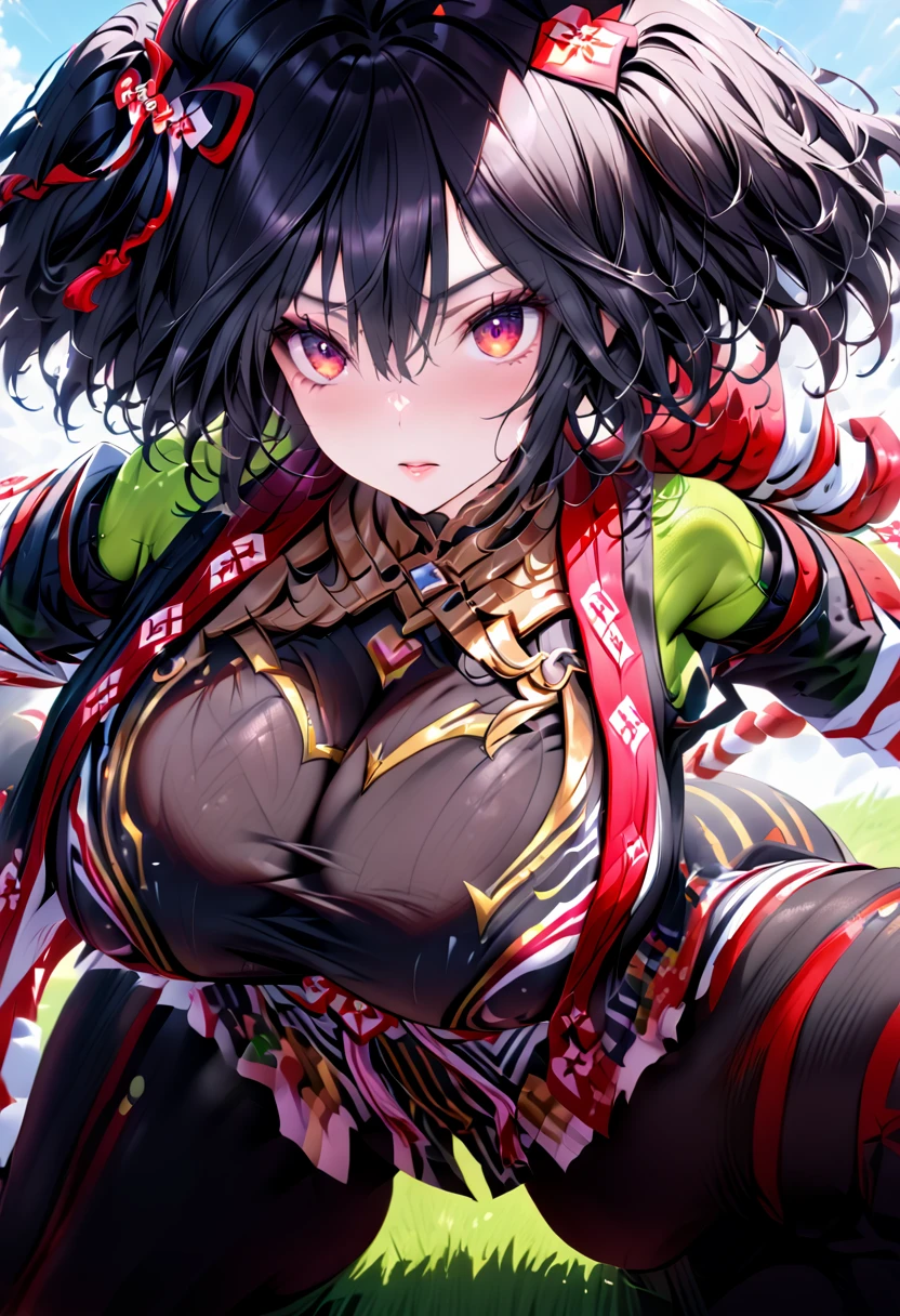 ((((Kitasan Black))))、(Uma Musume),(super Gigantic Huge Breast),(blue sky)、(Turf)、(((Red and black tight clothing)))、(Run)、{{{Browsing Caution}}}、{{{masterpiece}}}, {{{Highest quality}}}, {{ultra-detailed}}, {{shape}}, {{{Very delicate and beautiful}}},{{extremely detailed CG}}、{{unity 8k portrait}}、{{Fabric Shading}}、{{super detailed skin}}、{{Perfect Anatomy}}、{{detailed}}、{{Dynamic Lighting}}、{{{beautiful detailed eyes}}}、{{{beautiful detailed Face}}}、{{{Realistic, RAW Photos}}}、(Perfect Face)、(非常にdetailedな顔)、(Perfect Eyes)、(highlight)、(Perfect Legs)、(Perfect breasts)、(Perfect pose)、(Perfect body)