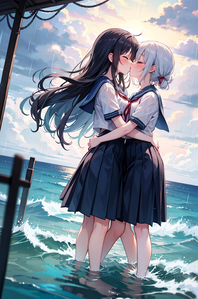 2 girls, 傘もささずにheavy rainの中抱き合う二人, Kissing, Kiss each other, Close your eyes, Ocean, Wavy, heavy rain, soaked, Sailor suit, ribbon, Gothic Skirt, navy blue, Long skirt, I don&#39;t care about getting wet, Lots of water all over the body, splash, Soaking wet, Submersion, Lots of water, Standing in water, Two girls, heavy rainの中抱きしめ合う, Kissing, Kiss each other, Close your eyes, Ocean, Wavy, heavy rain, soaked, Sailor suit, ribbon, Gothic Skirt, navy blue, Long skirt, Wet and shiny, Lots of water all over the body, splash, Soaking wet, Submersion, Lots of water, Standing in water, Lots of water滴, 