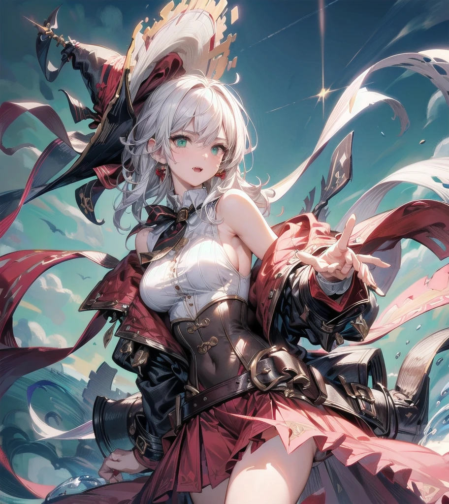 ((Highest quality)), ((Truly a masterpiece)), ((Ultra-detailed:1.4)), ((Ultra-Photorealistic 3D)), Android Magical Girl, Mechanical body, Dynamic action poses for battle scenes, Very complex and heavy fighter aircraft mechanical armament, Off-the-shoulder fashion that combines steampunk and gothic lolita with attention to detail, Intricate steampunk headgear, Very thin、Over-the-knee reggae mechanical boots、Fluttering lace flare mini skirt、 Beautiful small breasts directed upwards、Swaying in the Wind、Long, curly silver hair,、Countless large, shining spheres fly around、Lots of sparks cross and fly、Countless neon lights pouring down from the magical pose、Complex and precise mechanical Night City、Very dark background、Very dramatic and cinematic lighting、Big wings on the back8Growing in Sheets。