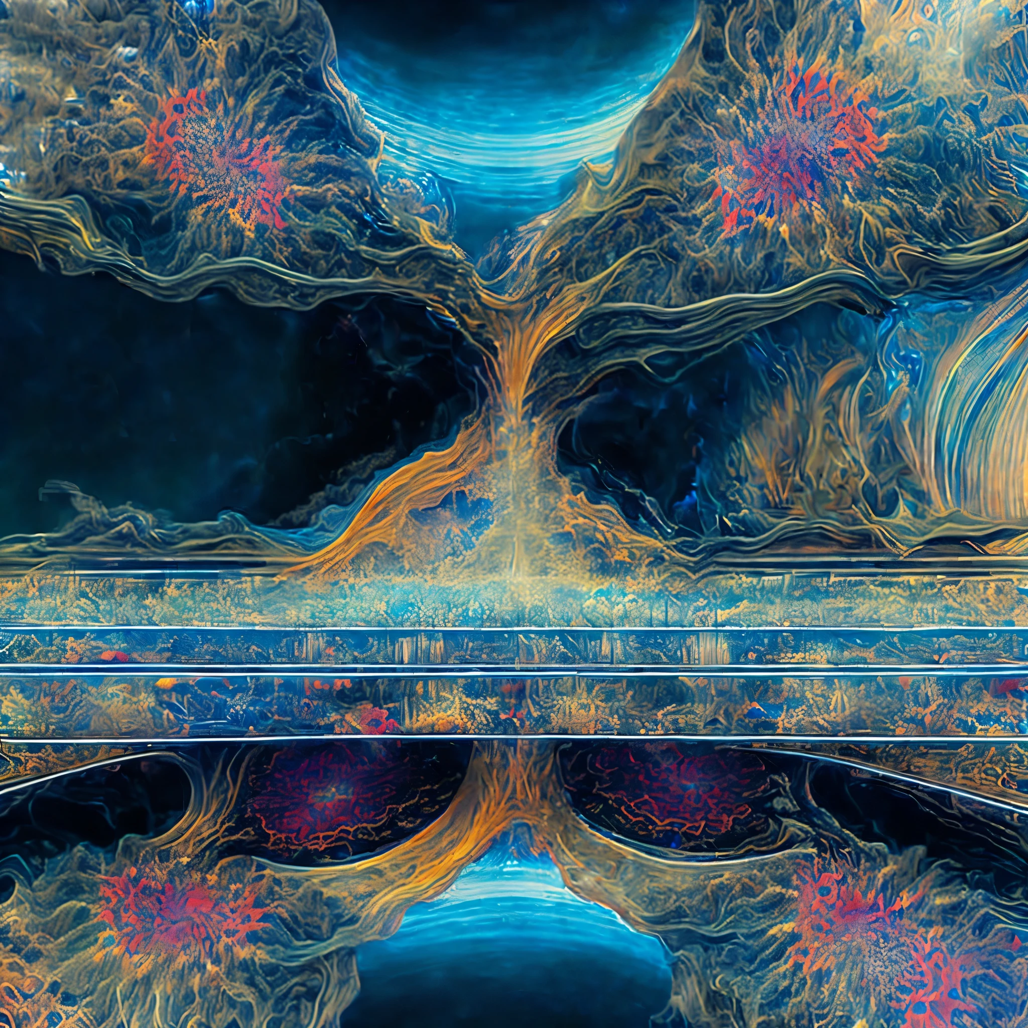 a symetrical abstract galactic supernatural hyperbolical fractal artwork with elements of a flower field