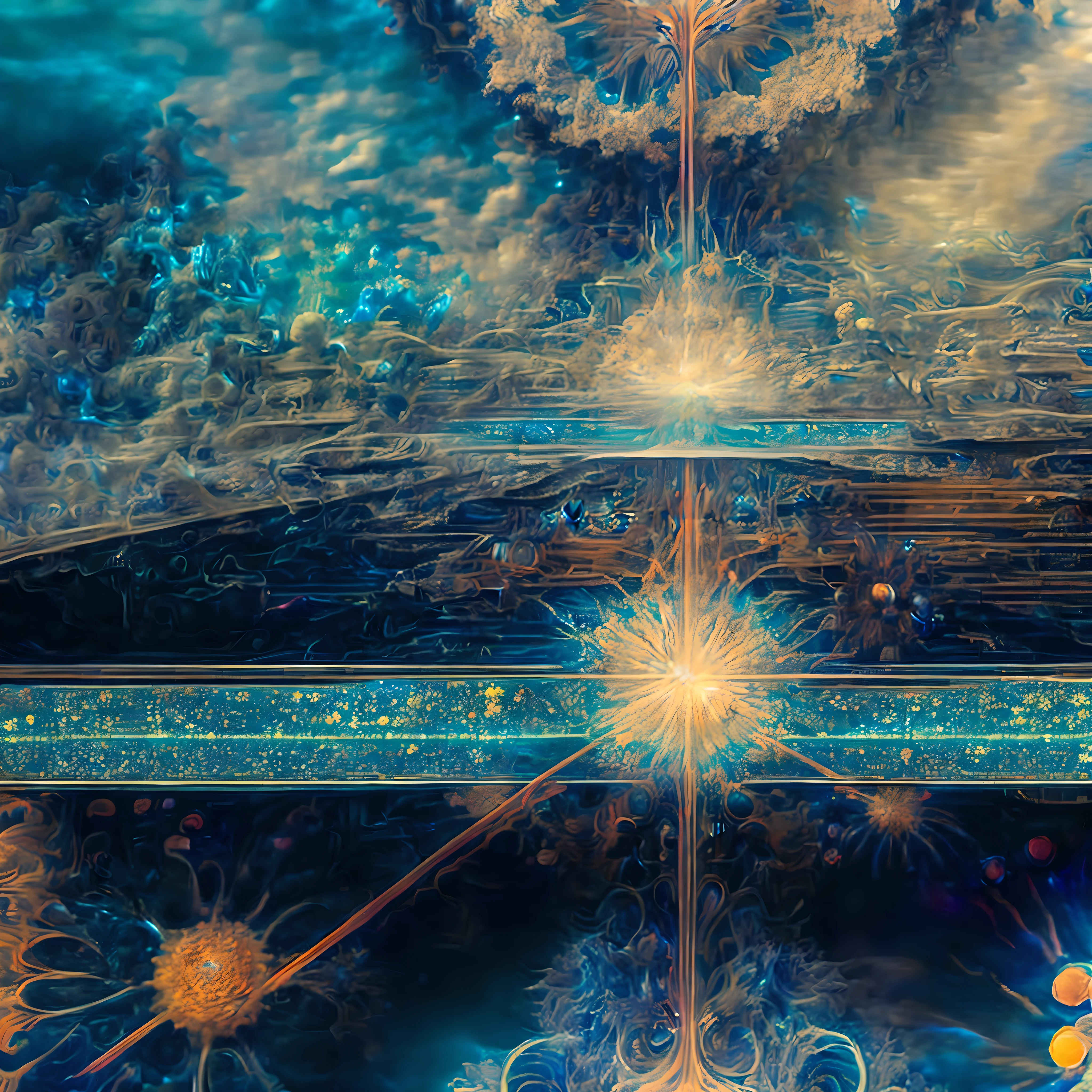 a symetrical abstract galactic supernatural hyperbolical fractal artwork with elements of a flower field