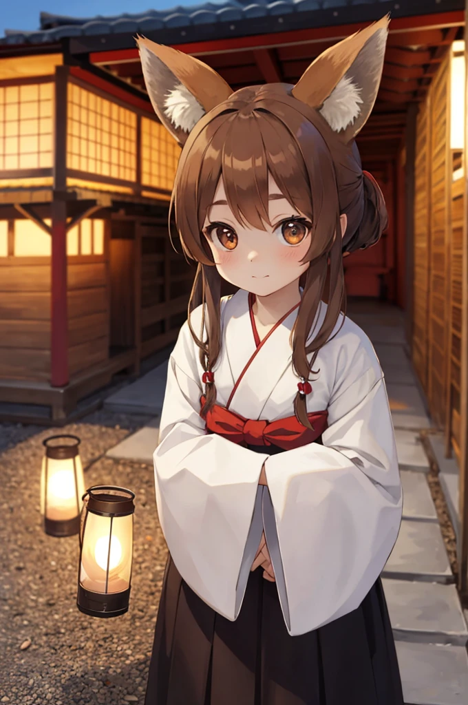 masterpiece, Highest quality, alone, One girl,View your viewers, (Adorable big eyes),Outdoor,
 Also, Brown Hair,Fox Ears, Shrine maiden&#39;s attire、