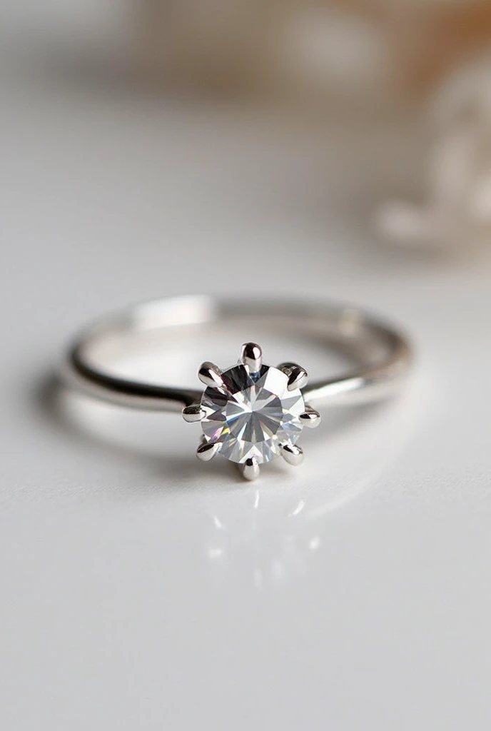 A women's solitaire ring in silver with a handcrafted star-shaped central stone
