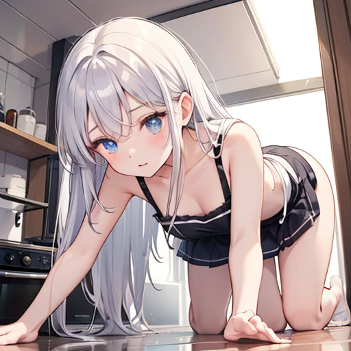 1girl, (((cute))), ((((((female child)))))), ((())), ((baby face)), Flat Chest, White skin, gleaming skin, (low twin Braids), silver hair, (On all fours), (looking back), ass, (Naked), ((saliva trail)), ((tearing up)), collar, (leash), ((In the shade)), In town, night, (((Sweat))), (((steam))), (((vaginal penis))), (intercourse with a man), doggystyle, sex from behind, ((1guy)), cum in pussy, detail perfect piece, pov, 16k, anatomically correct, (Best quality)