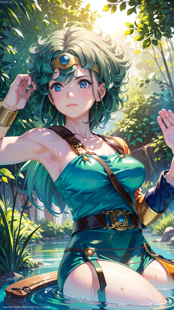 (((SFW、sound、Highest quality、First class work、Normal body、、Detailed face、Ultra-precision、Normal hand、通常のrefer to、5refer to、Highest)))、beautiful girl、Black Hair、yamato nadeshiko、Small 、Shortcuts、Blue leotard、Shoulder Off、Black paleo skirt、Red Cape、Circlet、Bastardshield、Dragon Quest、grassland、Depict every detail、Noise is kept to a minimum