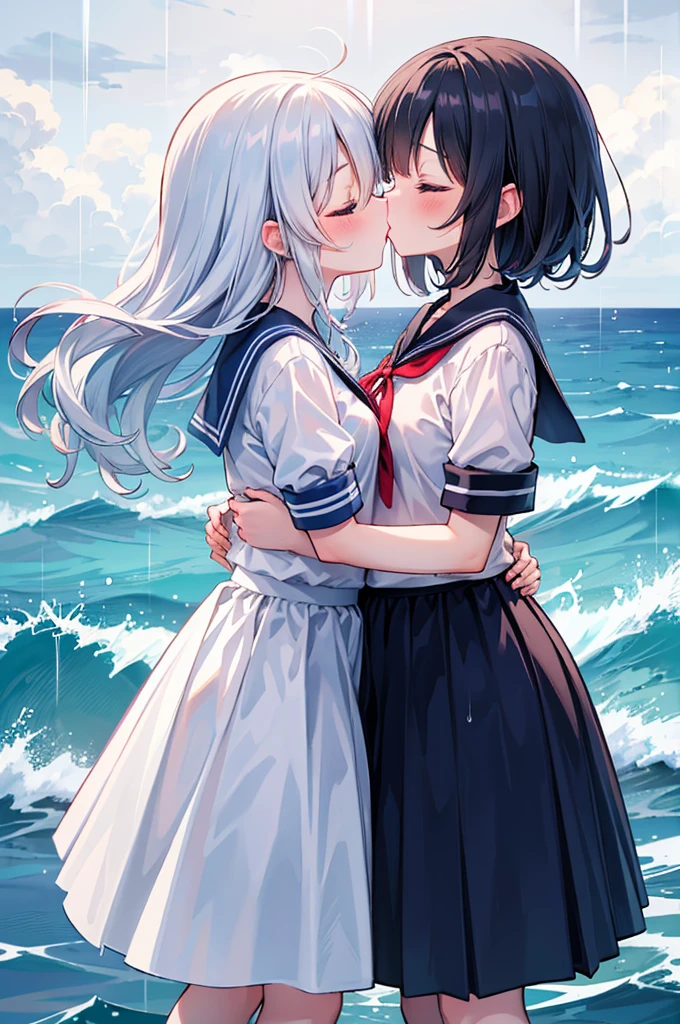 2 girls, 傘もささずにheavy rainの中抱き合う二人, Kissing, Kiss each other, Close your eyes, Ocean, Wavy, heavy rain, soaked, Sailor suit, ribbon, Gothic Skirt, navy blue, Long skirt, I don&#39;t care about getting wet, Lots of water all over the body, splash, Soaking wet, Submersion, Lots of water, Standing in water, Two girls, heavy rainの中抱きしめ合う, Kissing, Kiss each other, Close your eyes, Ocean, Wavy, heavy rain, soaked, Sailor suit, ribbon, Gothic Skirt, navy blue, Long skirt, Wet and shiny, Lots of water all over the body, splash, Soaking wet, Submersion, Lots of water, Standing in water, Lots of water滴, 