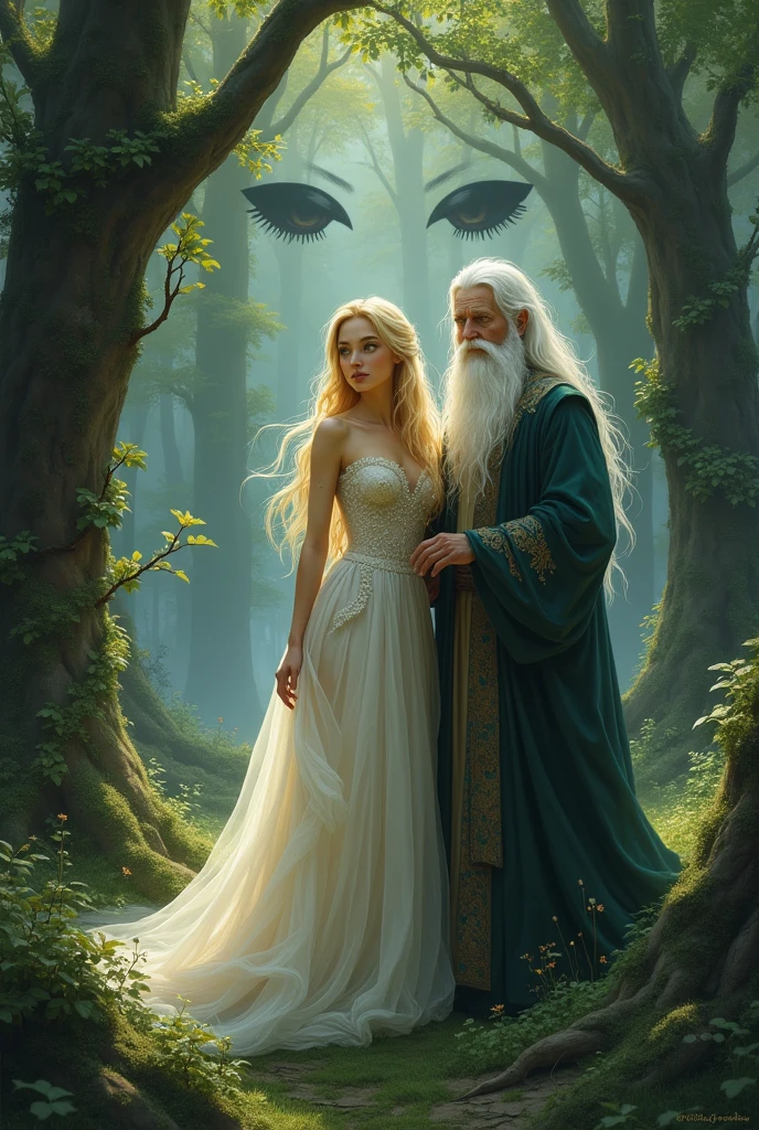 Mulher de cabelos loiros com cabelos longos e homem barbudo na floresta, Wlop e Andrei Riabovitchev, humanoides peludos bonitos, kramskoi 4 mil, Yuri Shwedoff e Tom Bagshaw, hiper-realismo. fantasia 4k, realistic fantasy rendering, Wlop e Ross Thran, Tuomas Korpi e Wlop, Mucha Klimt e Tom Bagshaw