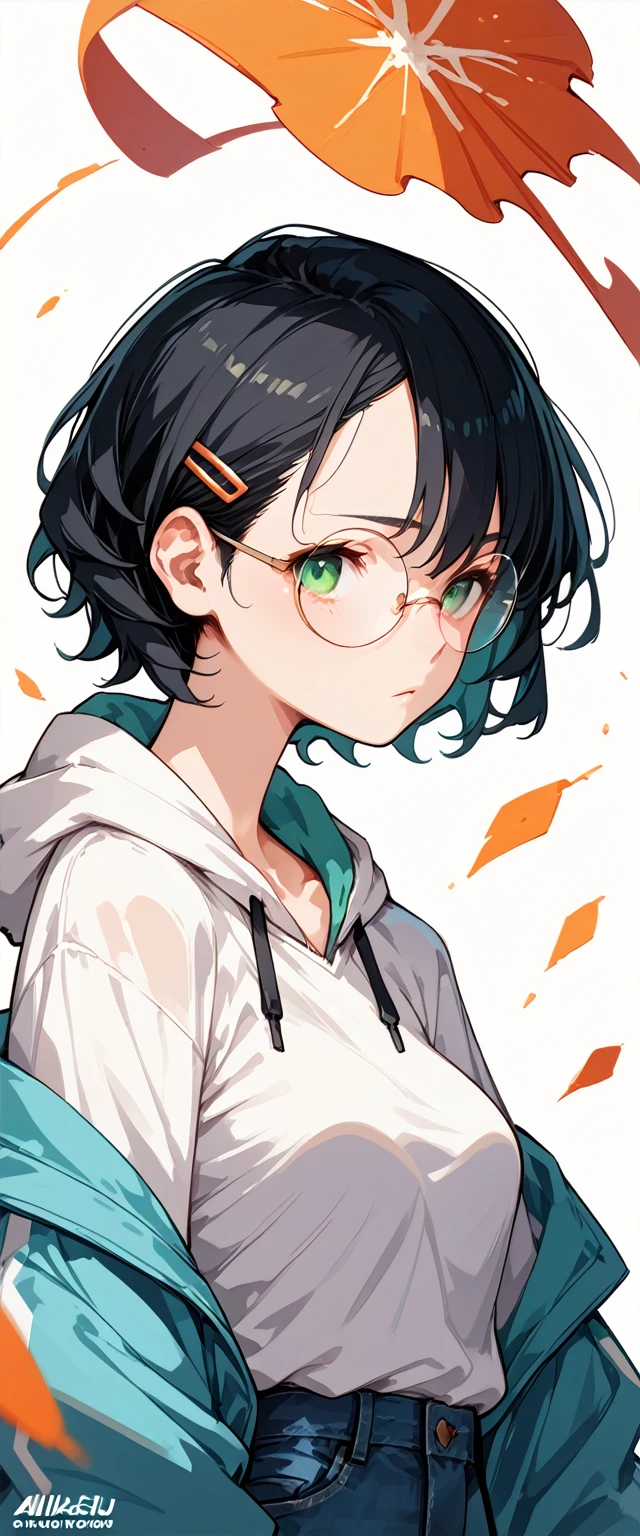 1girl, A-tyann, achan, hololive, black t-shirt, dark blue hair, short ponytail, blue big ribbon, black-framed eyewear,(green eyes:0.8), (flat chest:1.2), looking at viewer, straddling, cowgirl position,motion lines, happy,solo focus, sweat, bangs, collarbone, motion lines, masterpiece, best quality,selfie,