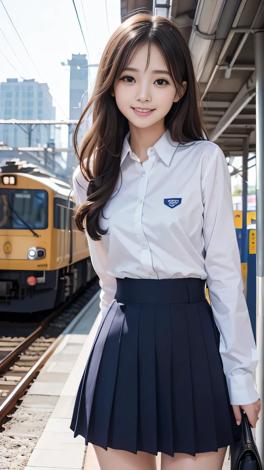 Japanese Girls、18歳の女の子、ple short hair、Blond Hair、bangs、BROWN EYES、Perfect figure、Sense of transparency、luster、gloss、modest chest、School Uniforms、Navy blue ribbon、Light blue shirt、Navy blue skirt、Guangyue、Burning body、hposing Gravure Idol、On the train、Beautiful feet、Strong sunlight、Nasty、Rain-drenched body、wet