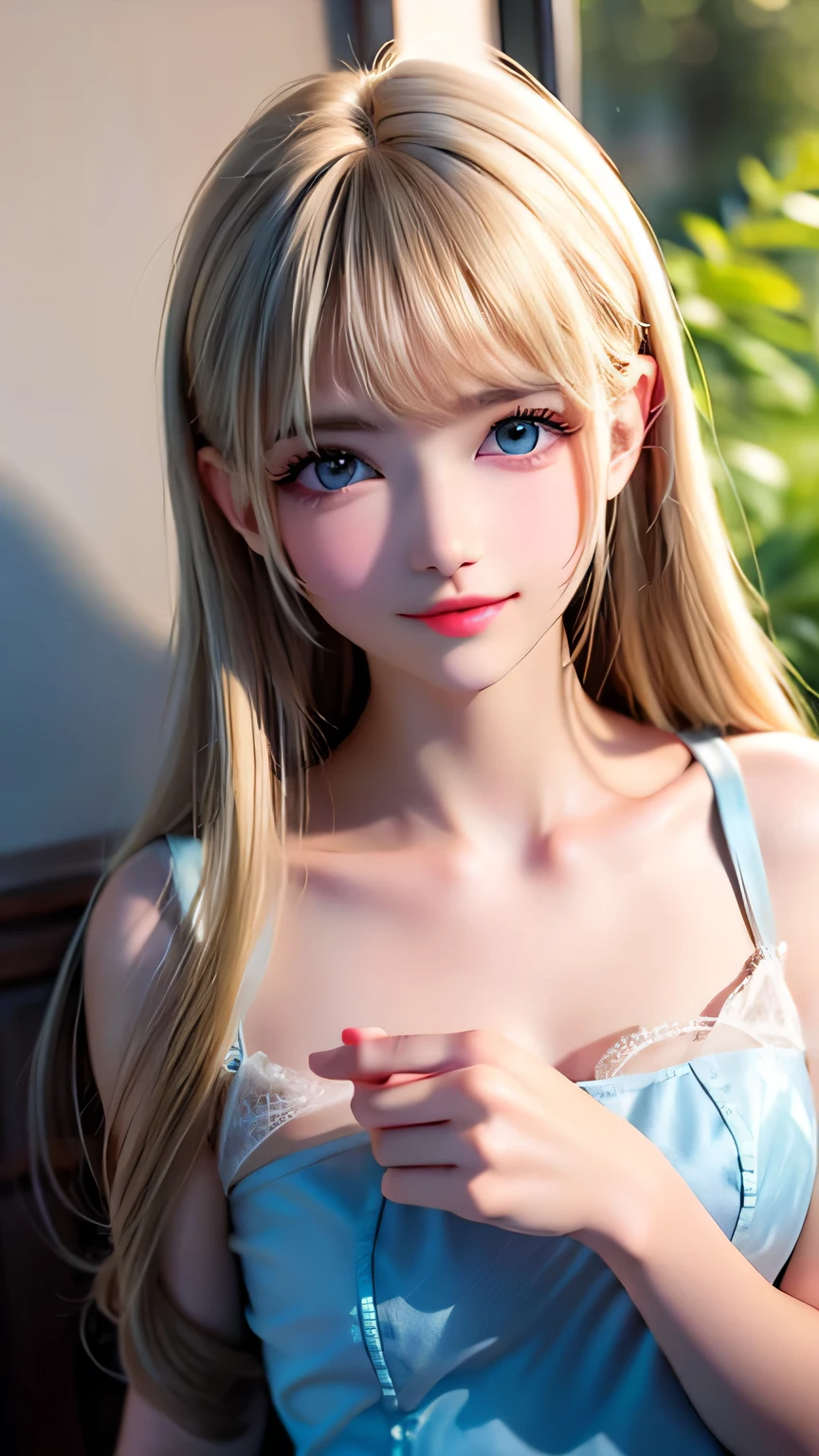 Extraordinary sexy beauty、Beautiful, A kind and bright expression、Sexy and refreshing look、Perfect beautiful pretty face、Super long ponytail、bangs over eyes、Hair on the face、Super long, natural platinum blonde straight hair with a mysterious shine、Beautiful facial hair、Very cute beautiful sexy young little woman、So perfect and beautiful, pretty face、Big Breasts, Very beautiful, bright blue eyes,、Very white, youthful and bright skin、Small Face Beauty、Round face