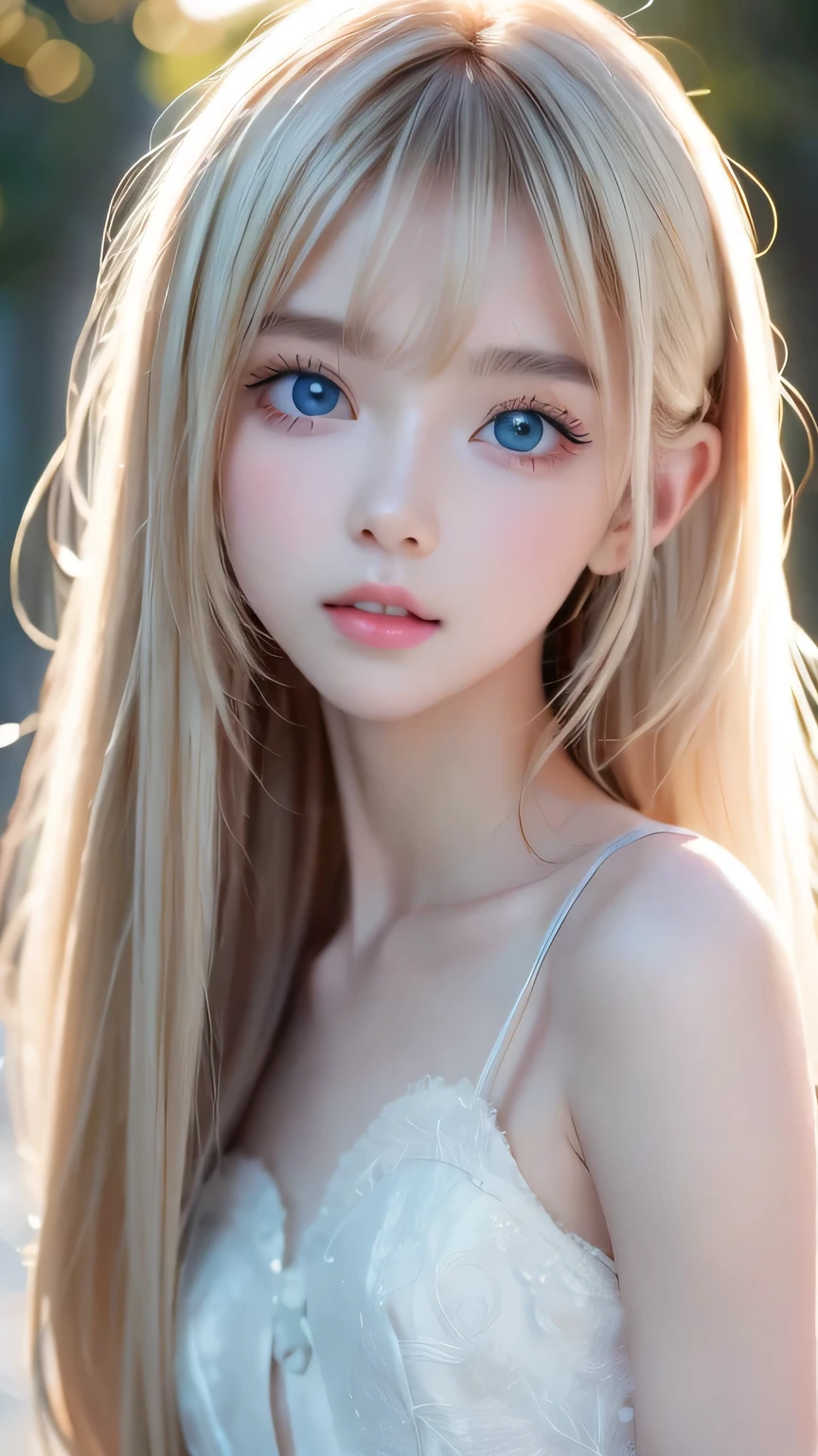 True Photo Quality、Extraordinary sexy beauty、face, beautiful, calm and bright expression、Sexy refreshing look、Perfect beautiful cute face with long bangs、Super long blonde straight hair、Beautiful facial hair、Very cute beautiful sexy young littan、Very perfect beautiful cute face、Very beautiful bright pale sky blue big eyes、Very white skin、Young glowing skin、Glossy skin、Cheek gloss、Small Face Beauty