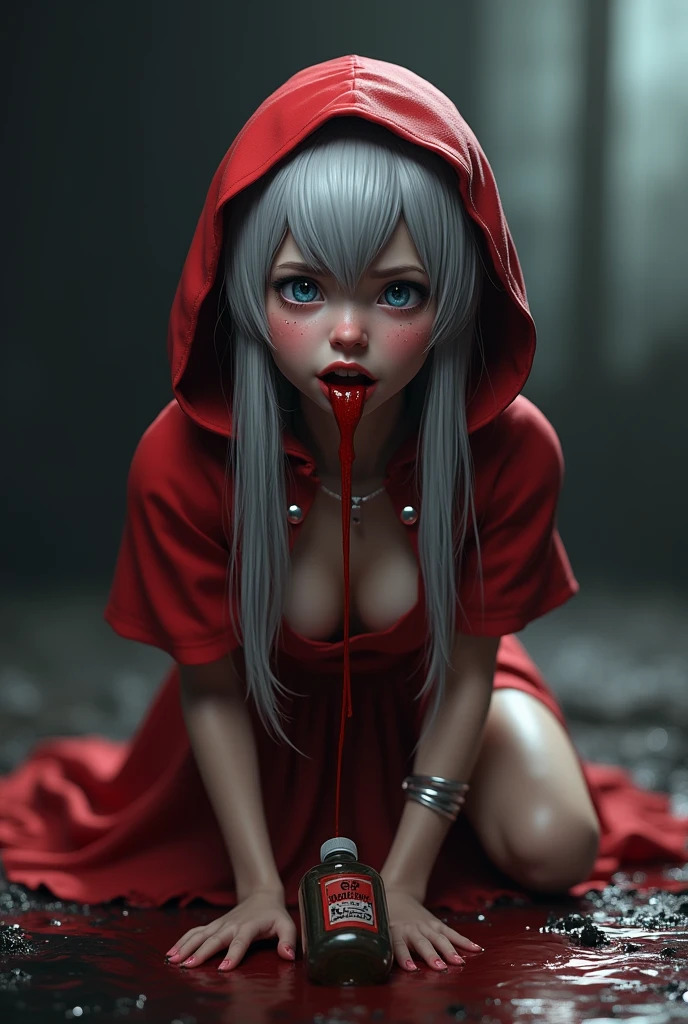 A mysterious figure with glowing red eyes, cascading black hair and pale skin, a ghostly girl dressed in a red sexual cloak, in a gloomy forest, surrounded by a circle of wolves with black and white fur and red eyes, slender body with beautiful curves, realistic snake, kryptonite, super detailed lines, white, red and black clothing colors with pink aura, realistic photo, test, test, highly detailed and highly detailed deep colors, pink long hair, blue eyes, black hanfu, curvy, fluid, beautiful, otherworldly, luminism, stars, flowers, glow, cool, gothic, dusty, ethereal, immortal, clear, dark, glowing, mysterious, smooth, super realistic and smooth masterpiece image, best quality extremely detailed, uhd, Supergirl, bird of prey, sensual erotic pose, wolves, European girl with white skin Red cape red eyes sexual positions white skin, Gwen Stacy
