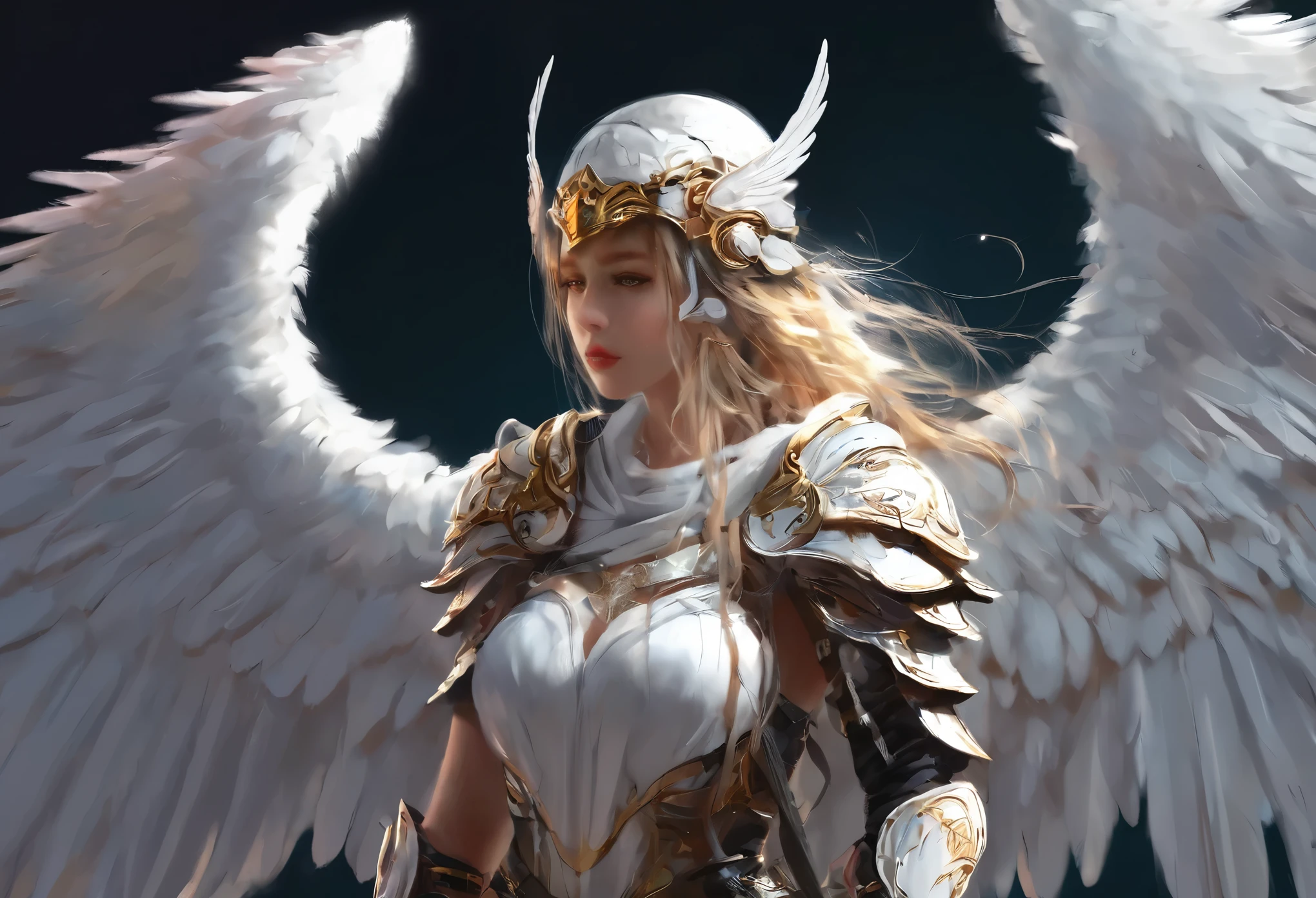 1girl angel Winged helmet mask angel_wings armor feathers_Long wing feathers_Hair Shoulder Armor Shoulder_Armor single piece_Wing separate upper part_The body is white_Theme White_Wings Wings