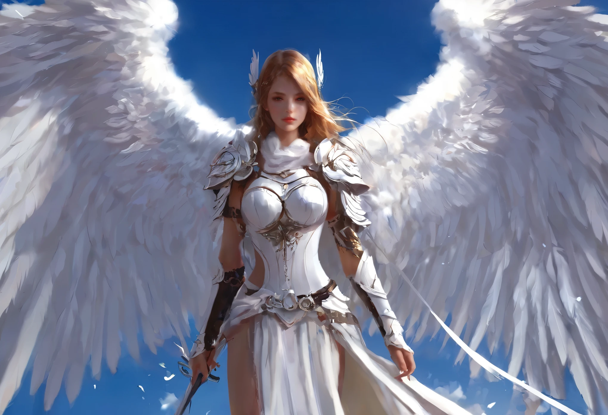 1girl angel Winged helmet mask angel_wings armor feathers_Long wing feathers_Hair Shoulder Armor Shoulder_Armor single piece_Wing separate upper part_The body is white_Theme White_Wings Wings